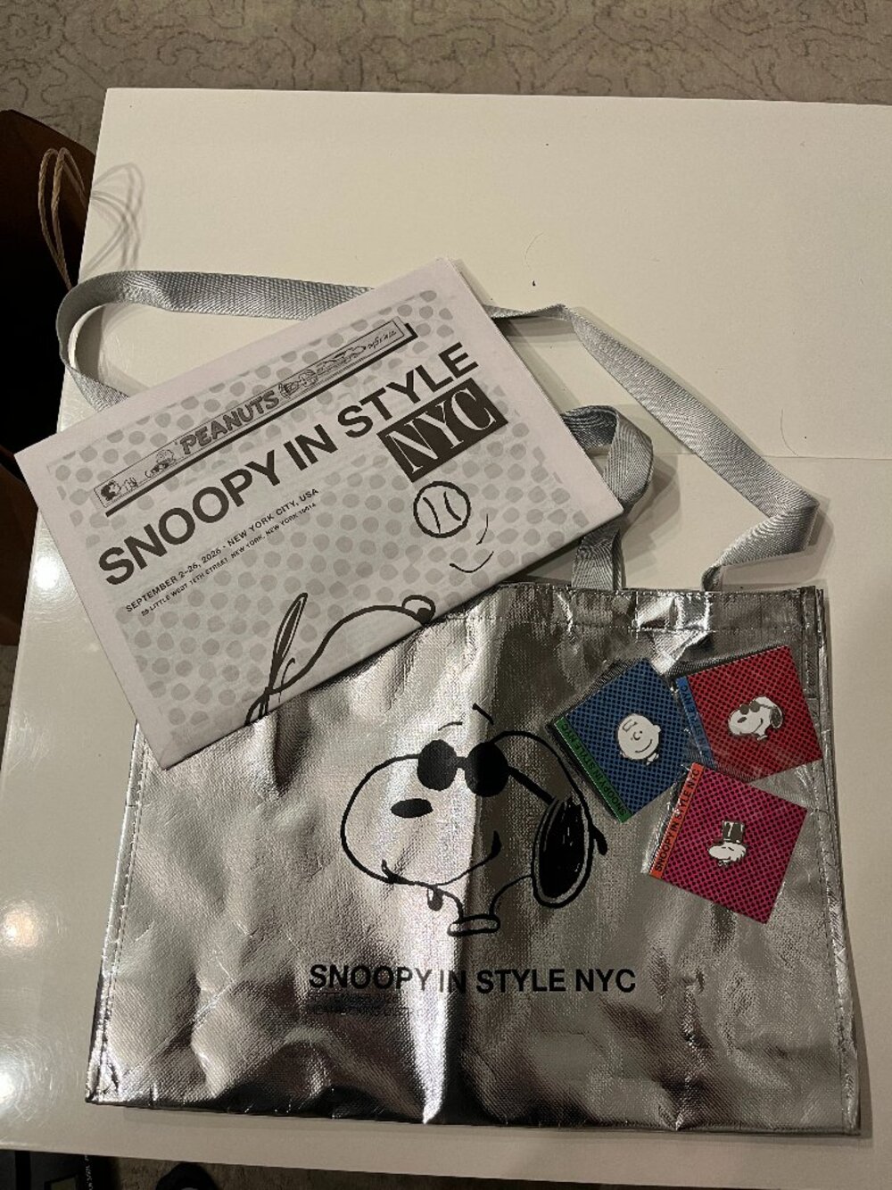Snoopy in Style NYC 2026 Popup Lot –3 exclusive Pins, Metallic Tote & Newspaper